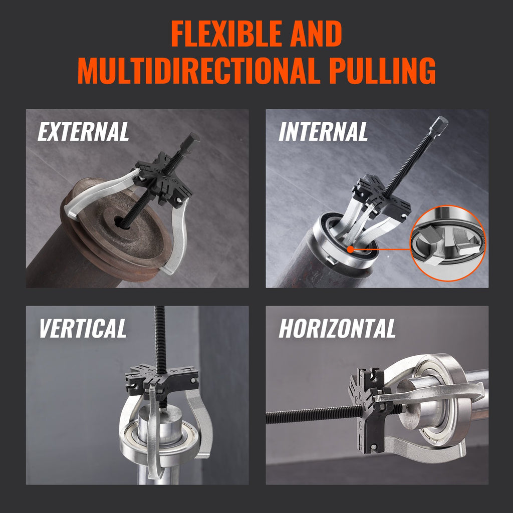 VEVOR Gear Puller Set, 3" and 7" Puller Kit, 3 Jaw Gear Bearing Flywheel Pulley Removal Tool, 2 or 3 Reversible Jaws Wheel Puller, Vertically and Horizontally, External and Internal, 2-Piece