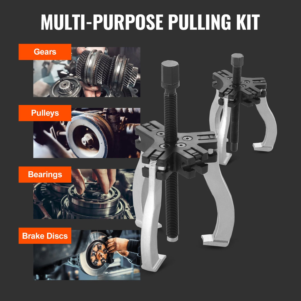 VEVOR Gear Puller Set, 3" and 7" Puller Kit, 3 Jaw Gear Bearing Flywheel Pulley Removal Tool, 2 or 3 Reversible Jaws Wheel Puller, Vertically and Horizontally, External and Internal, 2-Piece
