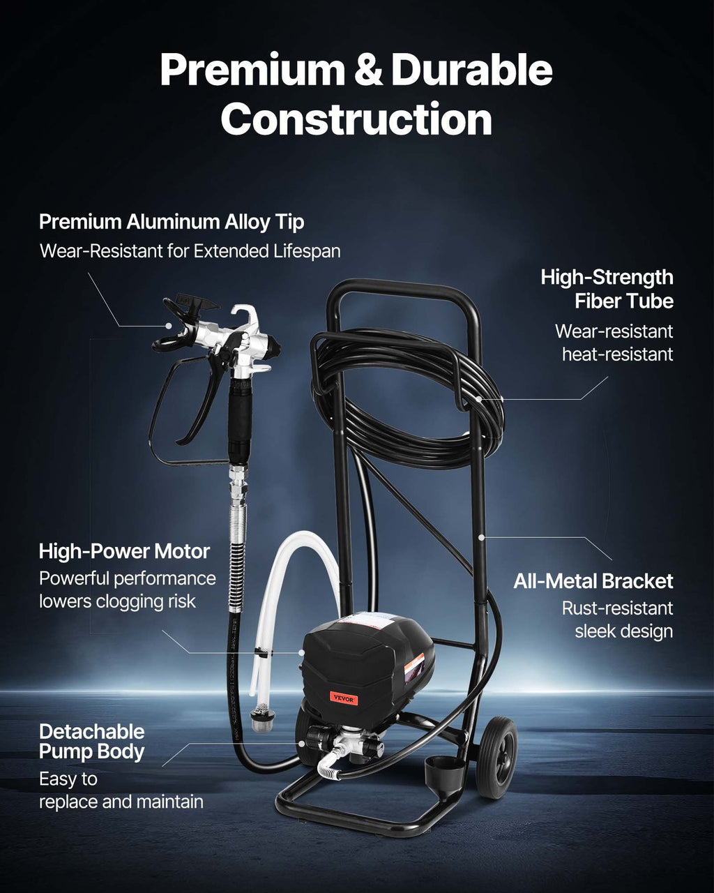 VEVOR Stand Airless Paint Sprayer, 650W, 3000PSI High Pressure Airless Sprayer with Cart, Cleaning Brush, Hose, Extension Rod, Nozzles, Electric Spray Paint Machine for House Exterior and Interior