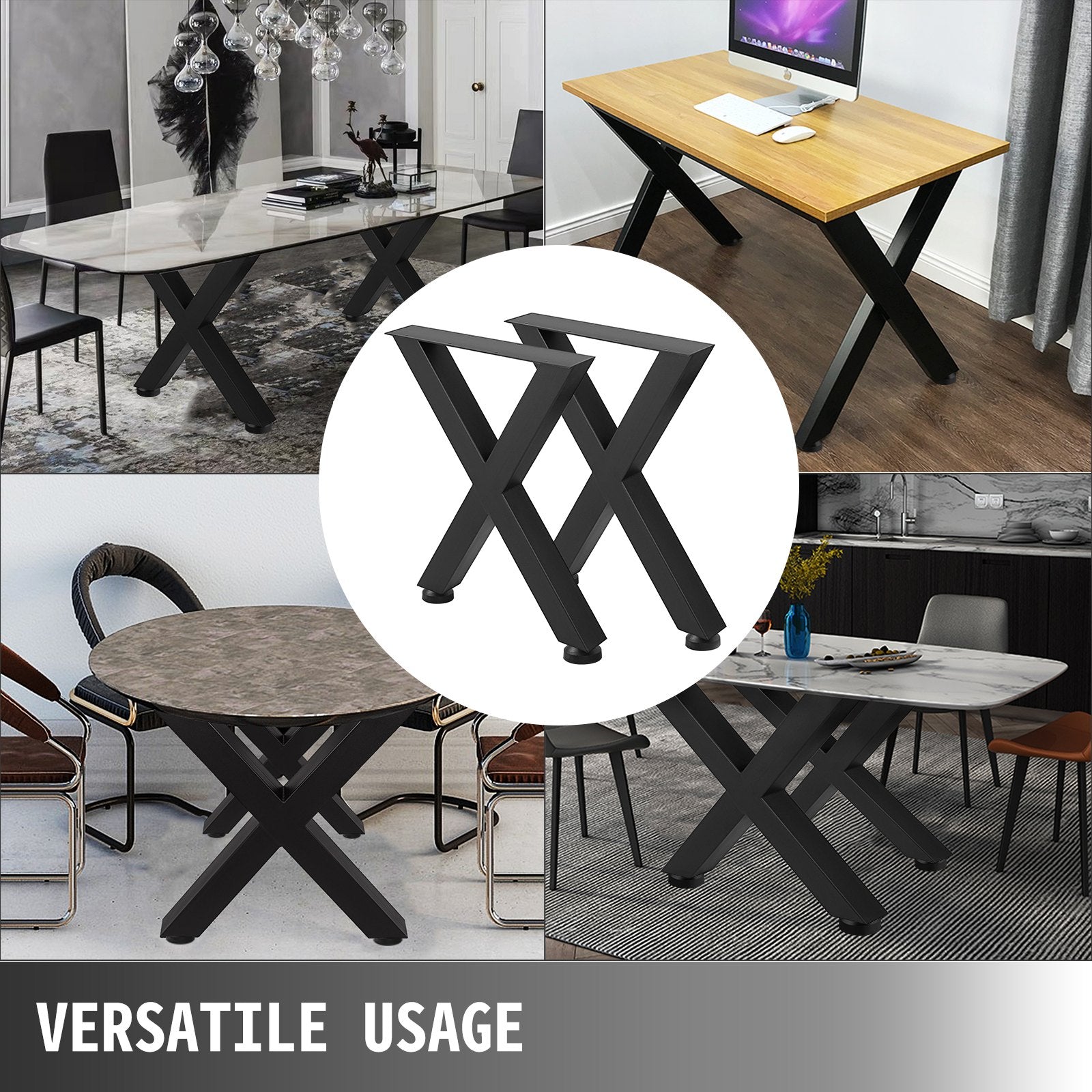 VEVOR Set of 2 Steel Table Legs, 72cm Height 79cm Wide Dining Table Legs, Heavy Duty 7.9cm Square Box Section X Frame Table Legs,72x79x7.9 cm Black Color Industrial Country Style Metal Dining Leg