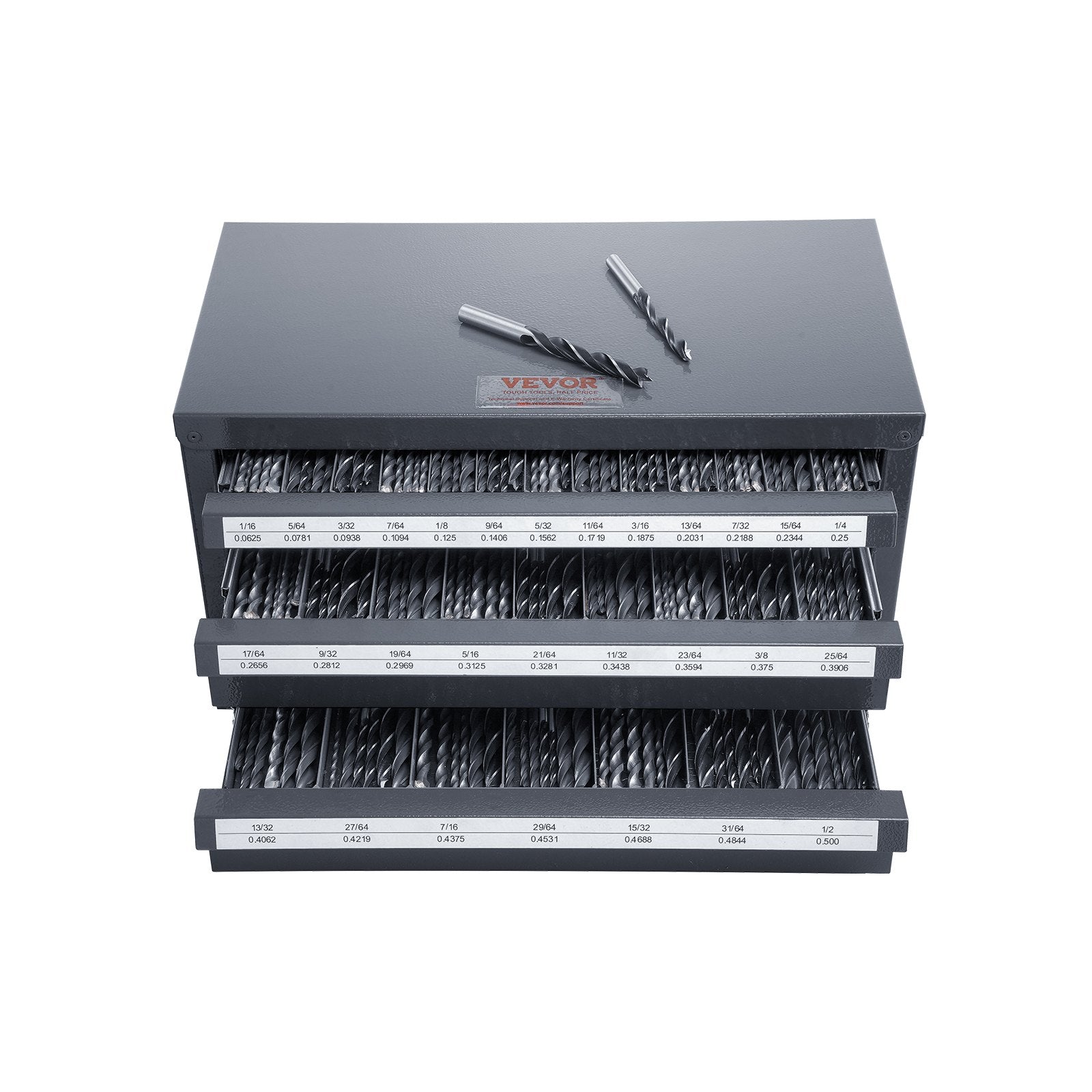 VEVOR Drill Bit Dispenser Cabinet, Three-Drawer Drill Bit Organizer Cabinet for 1/16" to 1/2", Steel Drill Dispenser Organizer Cabinet with Labels, Stackable Drill Dispenser for Drill Bit Storage