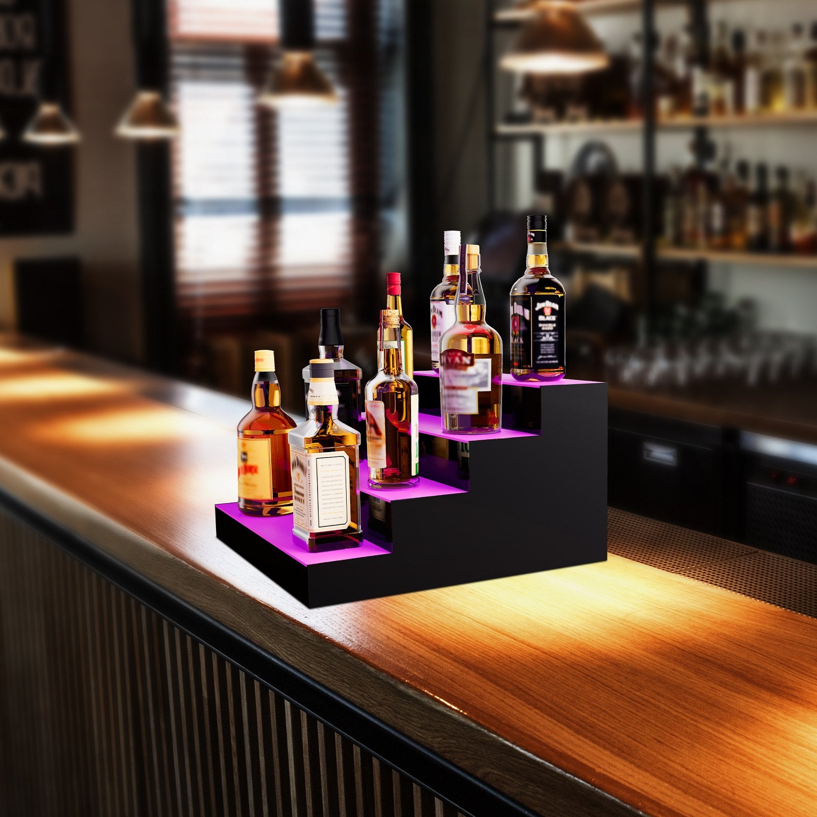VEVOR LED Lighted Liquor Bottle Display Bar Shelf RF & App Control 406 mm 4-Step