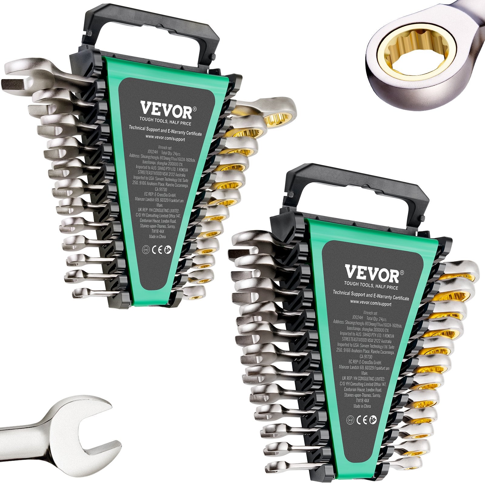 VEVOR Combination Wrench Set 24 PCS SAE 1/4" - 7/8" Metric 8-19mm Organizer Rack