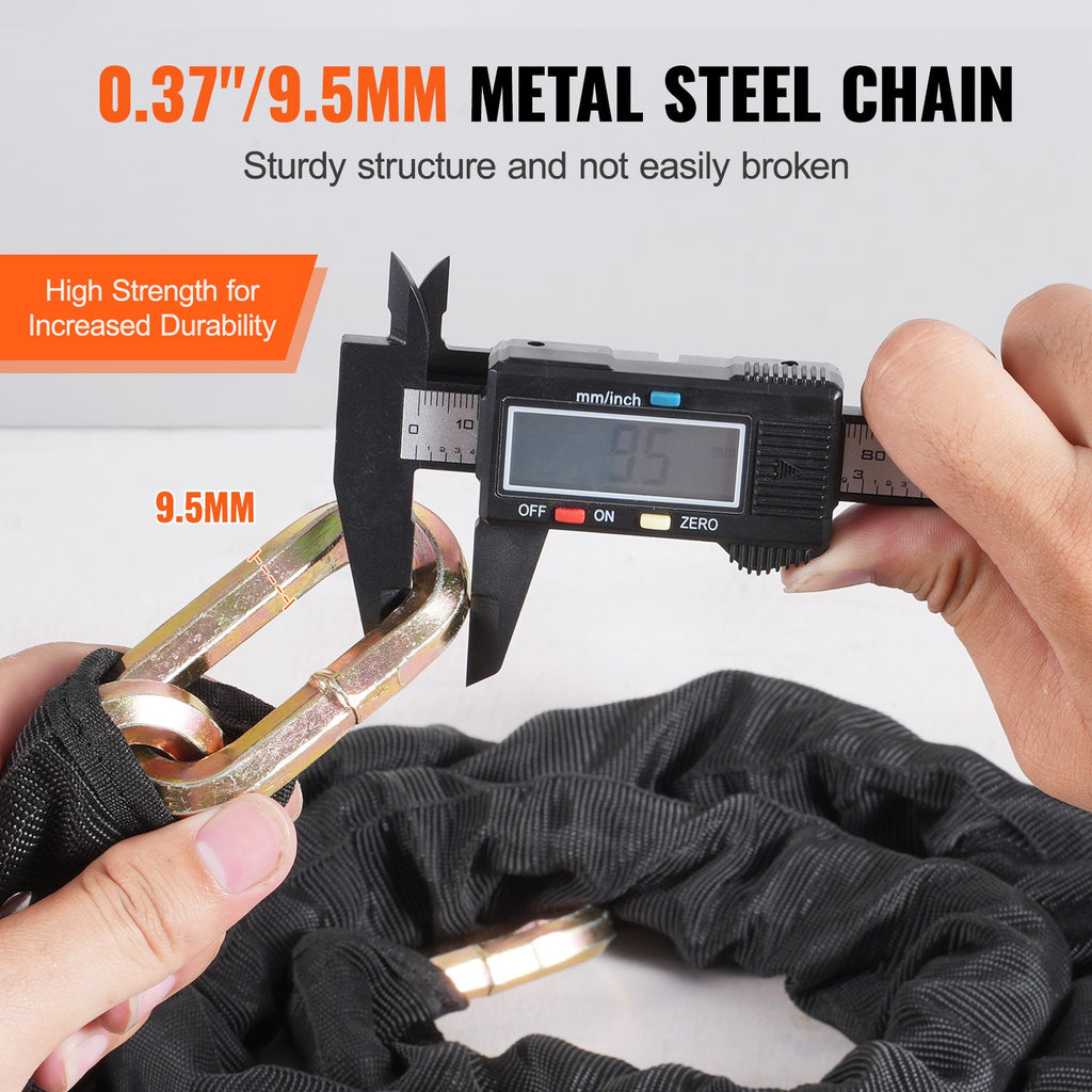 VEVOR Bike Chain Lock, 5.91 Ft Security Bicycle Chain Lock, Heavy Duty Metal Steel Anti-Theft High Security Bike Locks, Perfect for Bike, Motorcycle, Scooter, Bicycle, Door, Fence, Gate, 9.5mm, Black