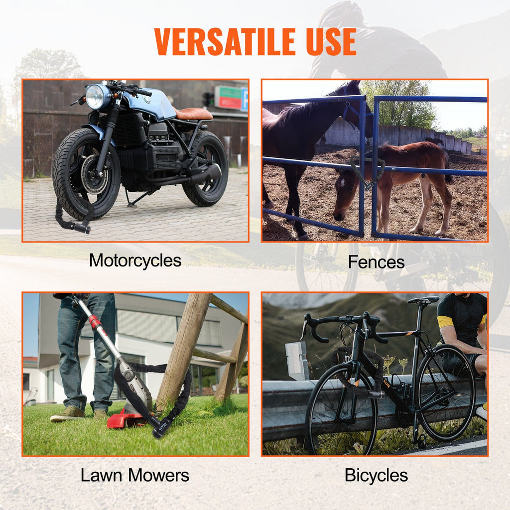 VEVOR Bike Chain Lock, 3.94 Ft Combination Bicycle Chain Lock with 3 Keys, Heavy Duty Anti-Theft High Security Bike Locks, Perfect for Bike, Motorcycle, Scooter, Bicycle, Door, Fence or Gate, 10mm