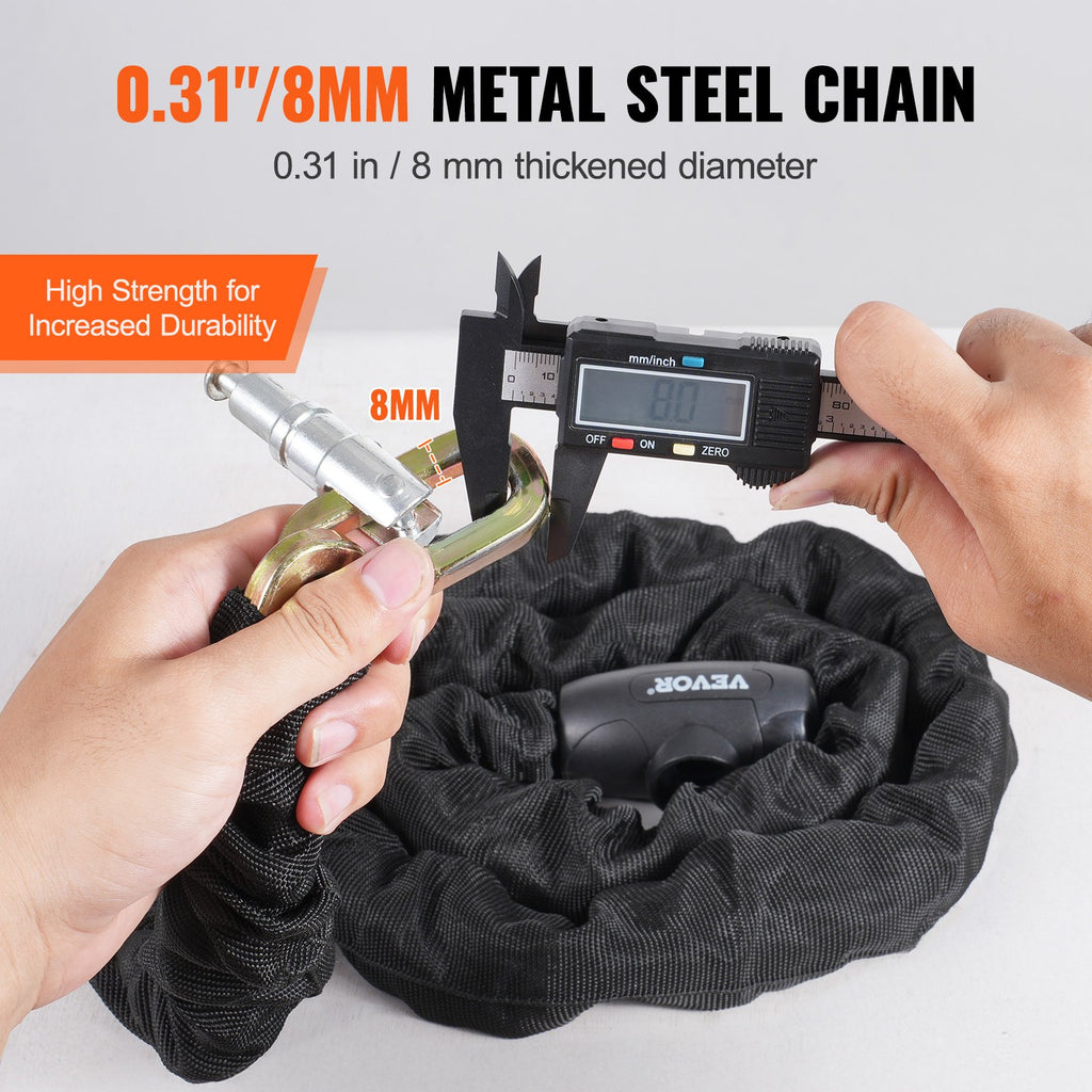 VEVOR Bike Chain Lock, 3.94 Ft Combination Bicycle Chain Lock with 4 Keys, Heavy Duty Anti-Theft High Security Bike Locks, Perfect for Bike, Motorcycle, Scooter, Bicycle, Door, Fence or Gate, 8mm
