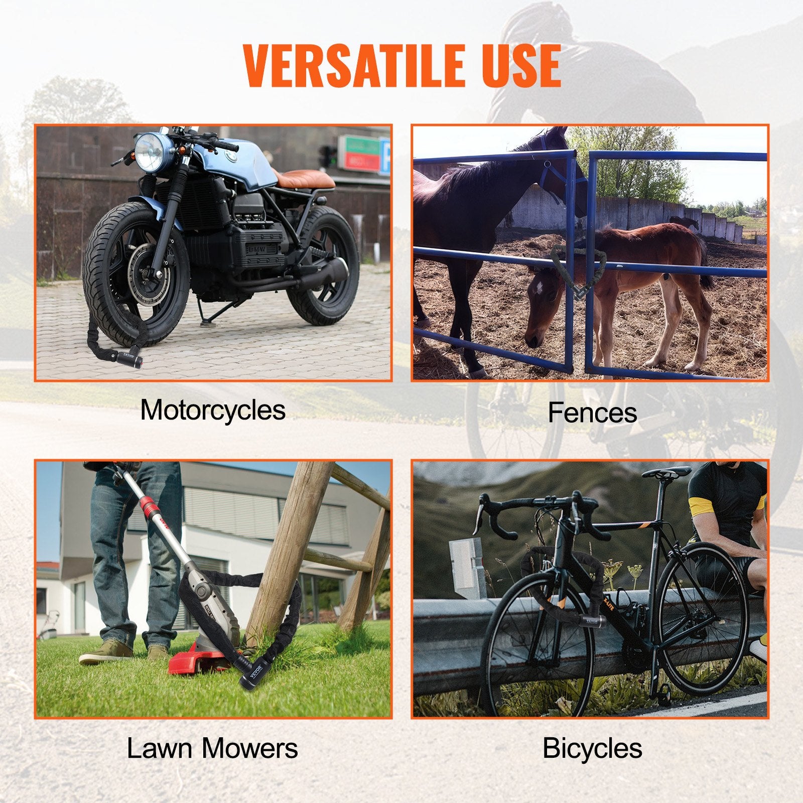 VEVOR Bike Chain Lock, 2.79 Ft Combination Bicycle Chain Lock with 2 Keys, Heavy Duty Anti-Theft High Security Bike Locks, Perfect for Bike, Motorcycle, Scooter, Bicycle, Door, Fence or Gate, 8mm
