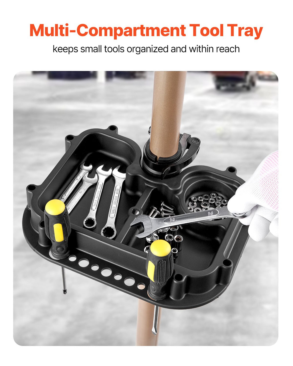 VEVOR Bike Repair Stand, Max. 49.9 kg Heavy-duty Bicycle Work Stand with 1025-1510 mm Adjustable Height & Large Tool Tray, Foldable Ebike Maintenance Rack, Shop Home Mechanics for Mountain Road Bike