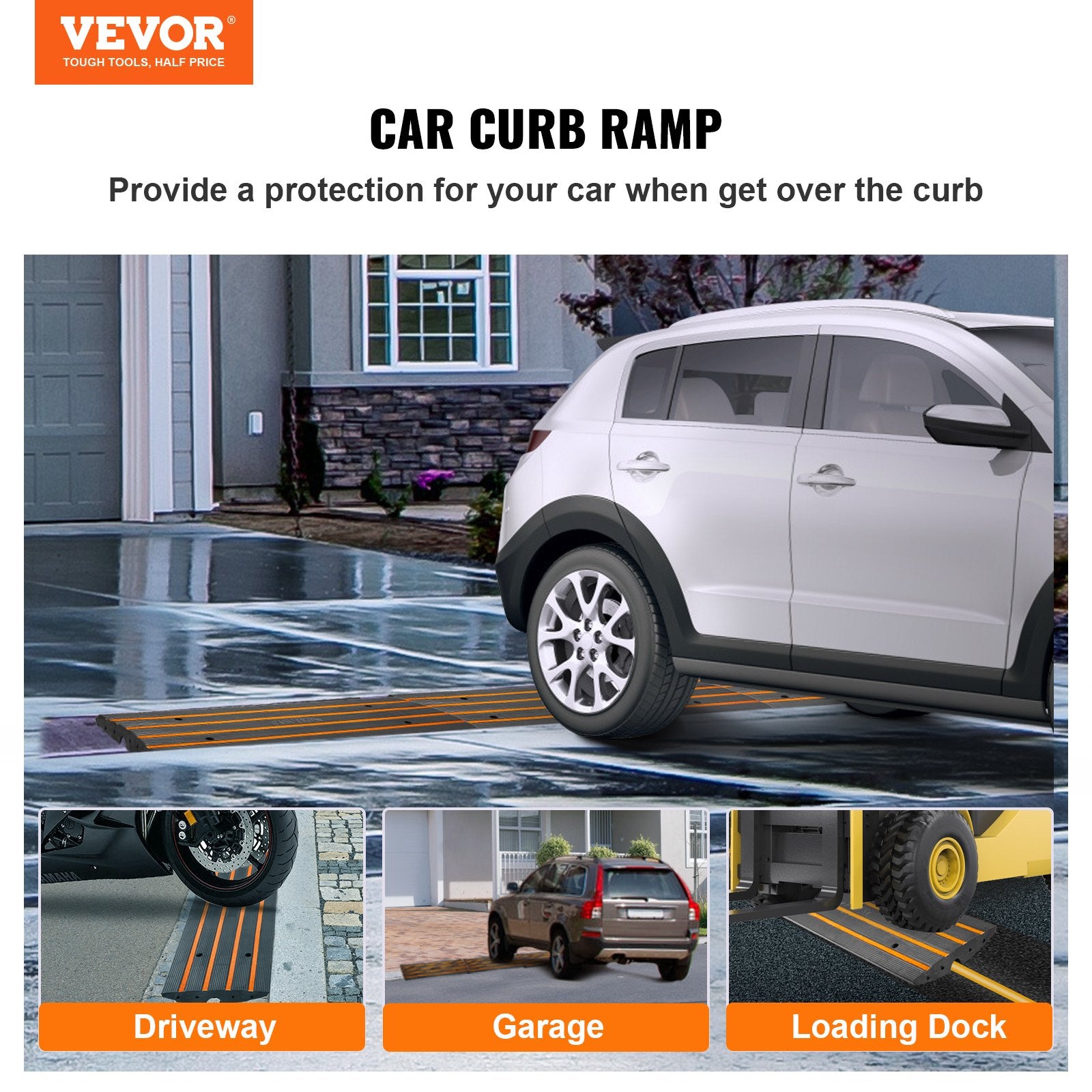 VEVOR Curb Ramp, 6.5 cm Rise Rubber Driveway Ramps, Heavy Duty 15 tons Weight Capacity Threshold Ramp, Curbside Bridge Ramps for Loading Dock Garage Sidewalk, Expandable Full Ramp Set