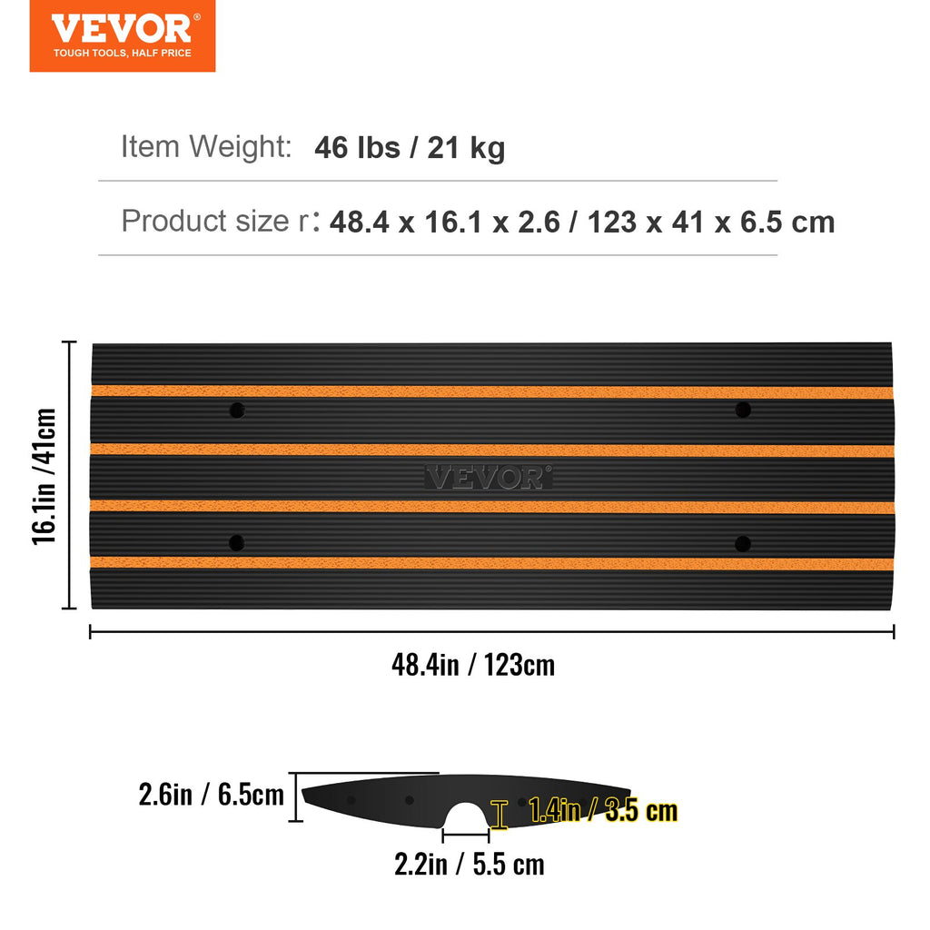VEVOR Curb Ramp, 6.5 cm Rise Rubber Driveway Ramps, Heavy Duty 15 tons Weight Capacity Threshold Ramp, Curbside Bridge Ramps for Loading Dock Garage Sidewalk, Expandable Full Ramp Set