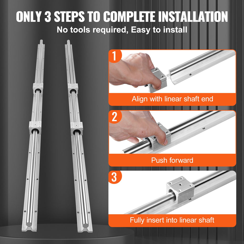 VEVOR Linear Guide Rail Set, SBR20 1500mm, 2 PCS 59 in/1500 mm SBR20 Guide Rails and 4 PCS SBR20UU Slide Blocks, Linear Rails and Bearings Kit for Automated Machines DIY Project CNC Router Machines