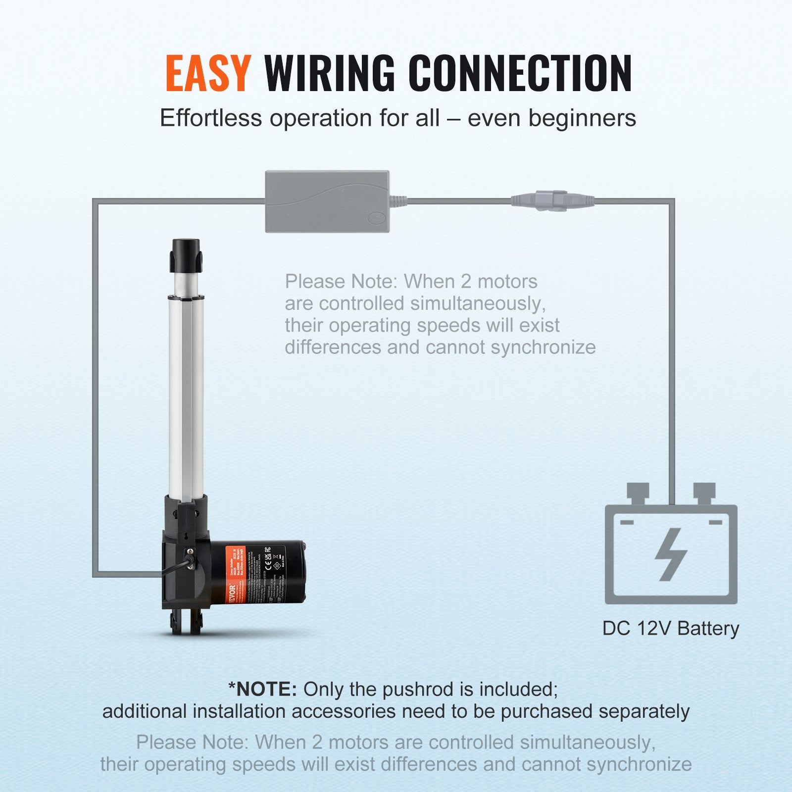 VEVOR Linear Actuator 12V, 8 Inch Heavy Duty 1320lbs/6000N Linear Actuator, 0.19"/s Linear Motion Actuator with Mounting Bracket & IP44 Protection for Electric Door Industrial Machinery Vessels Cargo