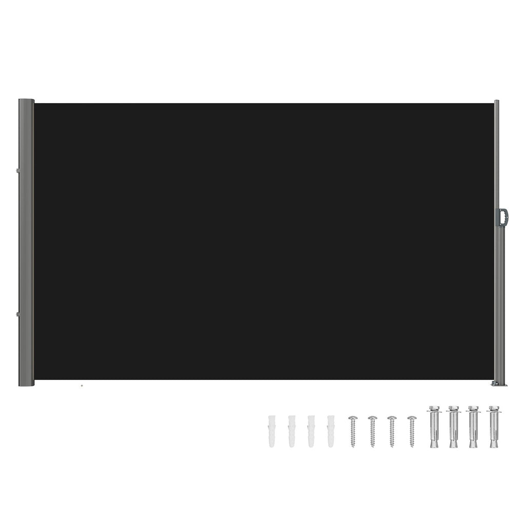 VEVOR Retractable Side Awning, 160X300cm Aluminum Outdoor Privacy Screen, 280g Polyester Water-proof Retractable Patio Screen, UV 30+ Room Divider Wind Screen for Patio, Backyard, Balcony, Black