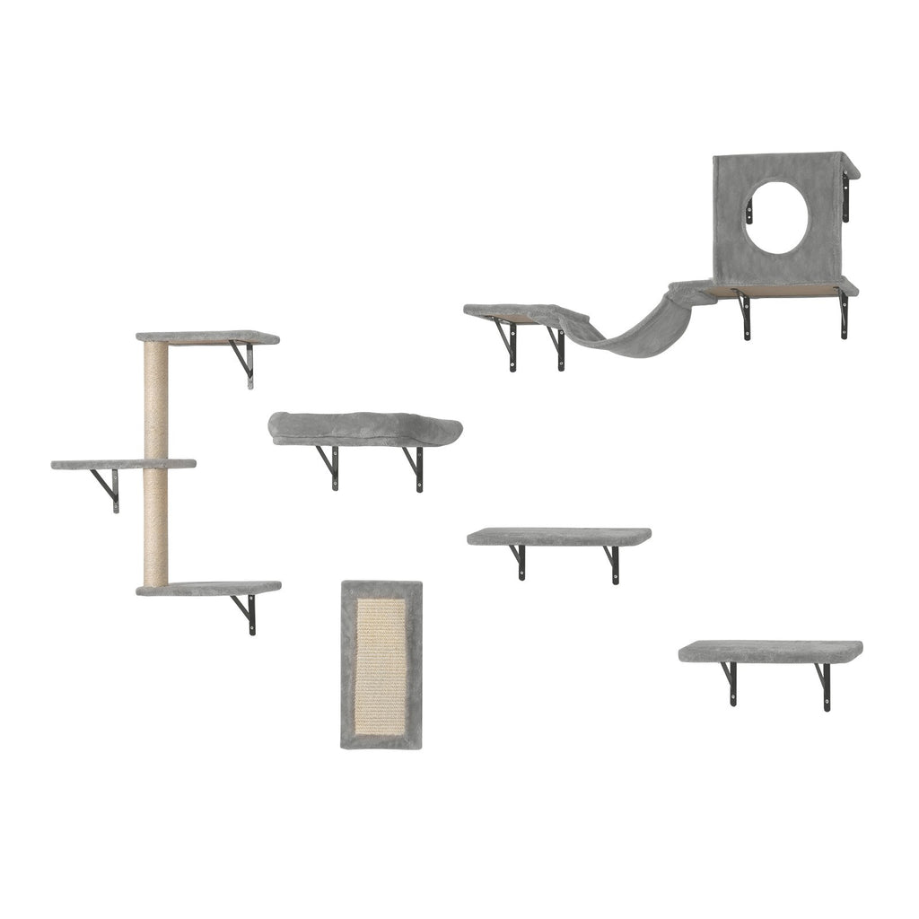 VEVOR Wall Mounted Cat Shelves, Cat Wall Shelves and Perches with Jumping Boards, Hammock, Sofa, Cat Tree & Cat Grip, Cat Furniture and Shelves up to 40 lbs for Sleeping, Playing, Climbing, Set of 6