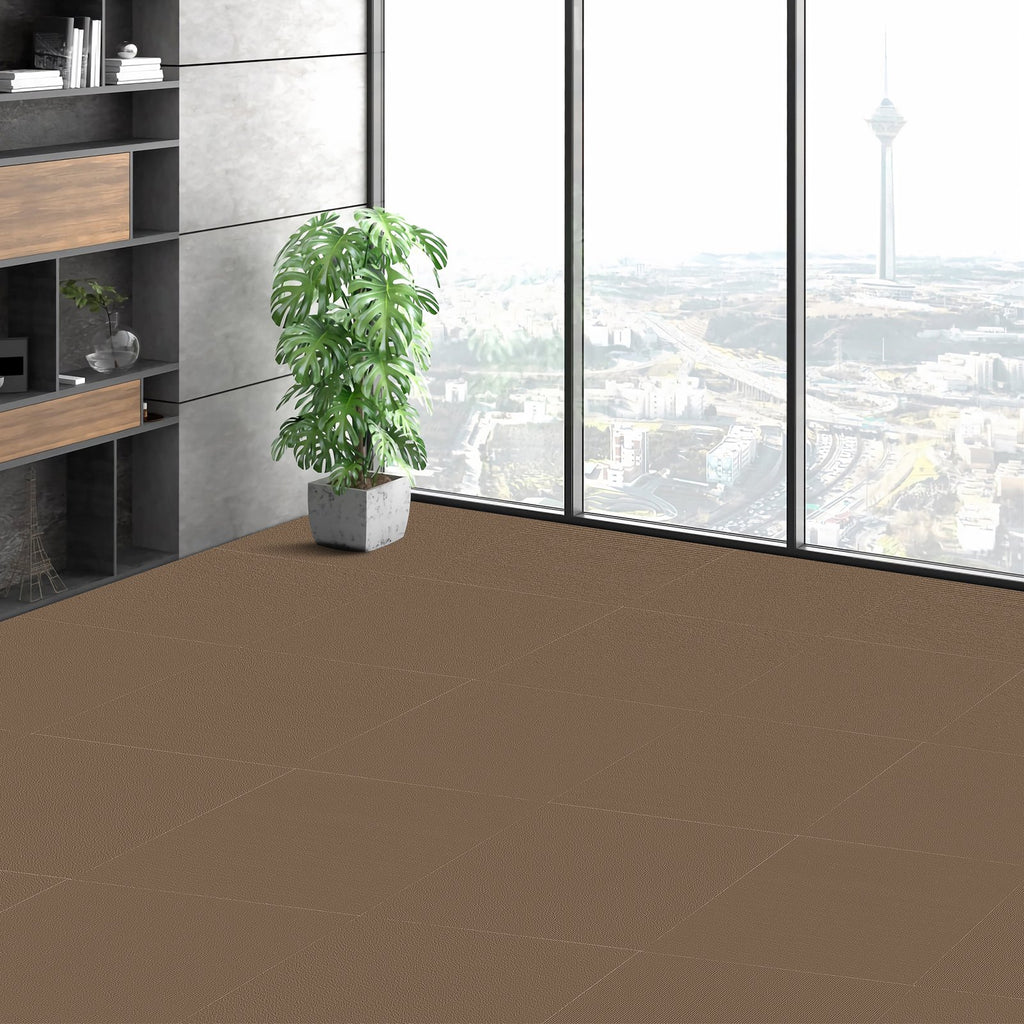 VEVOR Carpet Tiles Peel and Stick, Squares Self Adhesive Carpet Floor Tile, Soft Padded Carpet Tiles, Easy Install DIY for Bedroom Living Room Indoor Outdoor (10 Tiles, Dark Brown)