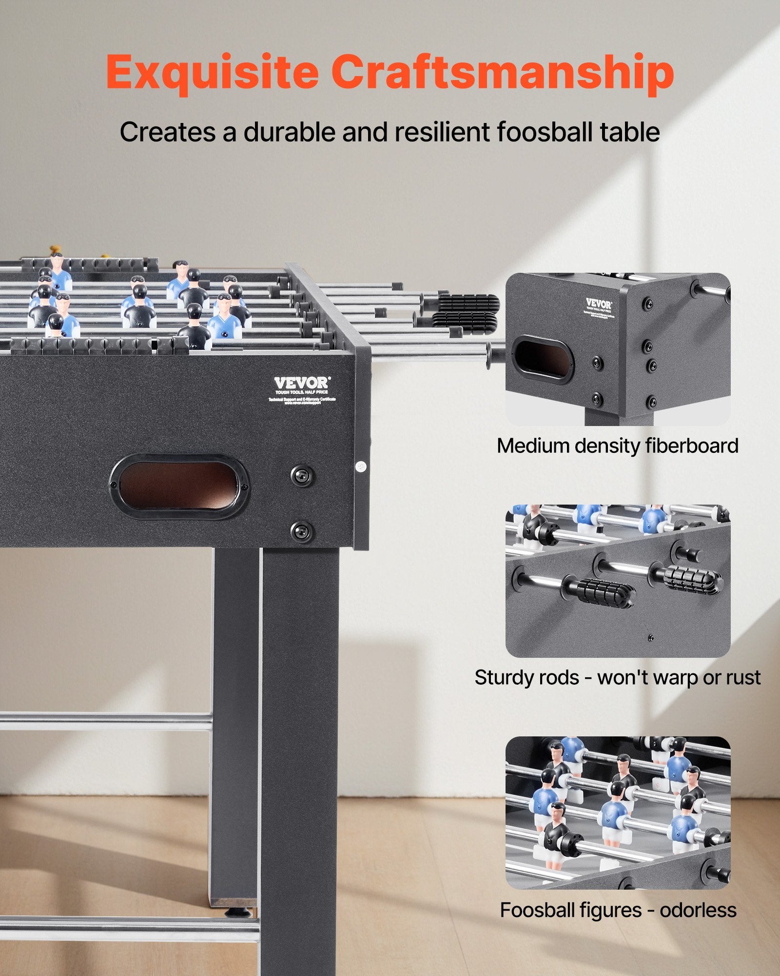 VEVOR Foosball Table, 121 cm Standard Size Table, Indoor Full Size Foosball Tables for Home, Family, and Game Room, Durable Soccer Set, Includes 2 Balls, Score Keeper, and 2 Cup Holders