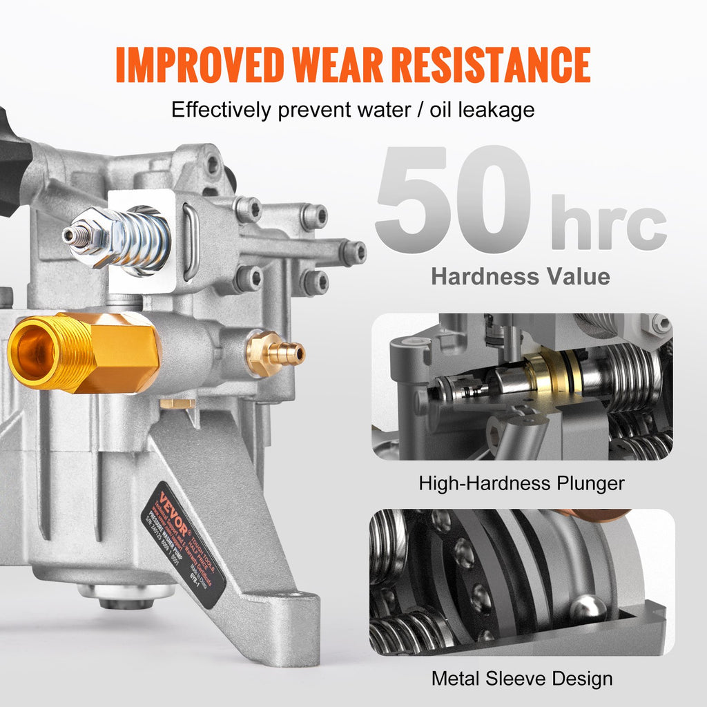 VEVOR Pressure Washer Pump, 22 mm Shaft Vertical, 3400 PSI, 2.5 GPM, Replacement Power Washer Pumps Kit, Parts Washer Pump, Compatible with Honda, Simpson, RYOBI, Briggs & Stratton, Subaru, Craftsman