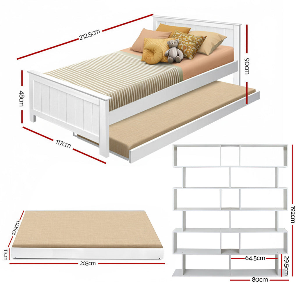 Artiss Bed Frame King Single and Bookshelf