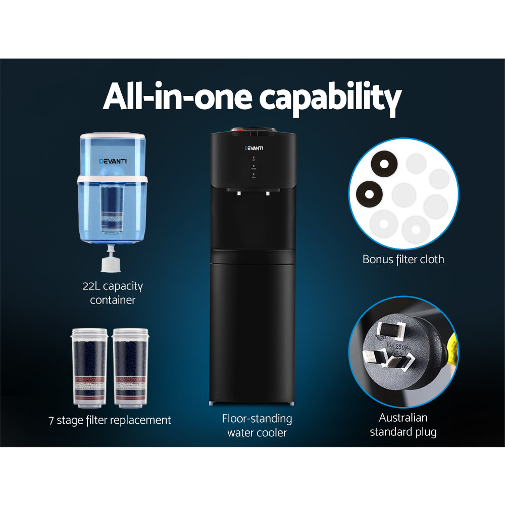 Devanti Water Cooler Dispenser Stand 22L Bottle Black w/2 Filter