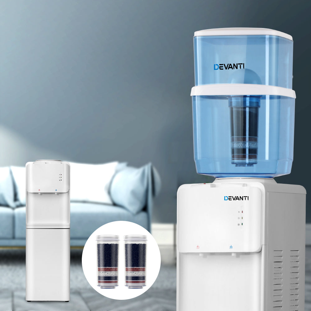 Devanti Water Cooler Dispenser Stand 22L Bottle White w/2 Filter