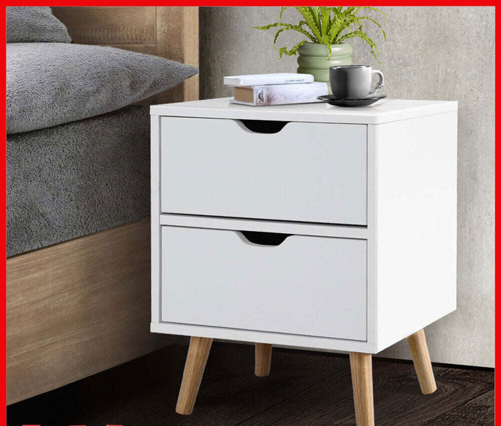 Wood Bedside Tables Drawers Side Table Nightstand White Storage Cabinet