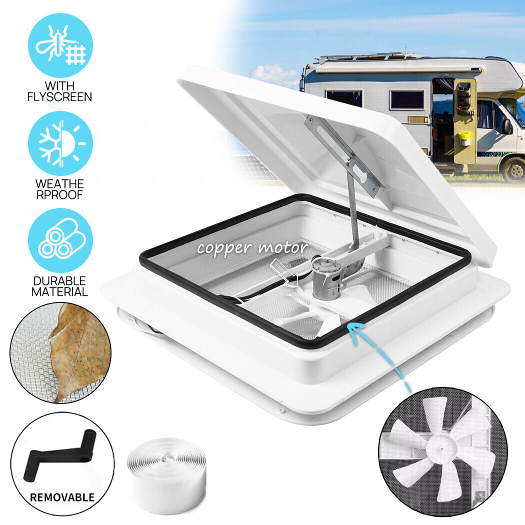 Caravan Roof Vent 355X355Mm 12V Fan RV Shower Hatch Flyscreen Motor Roof Vent