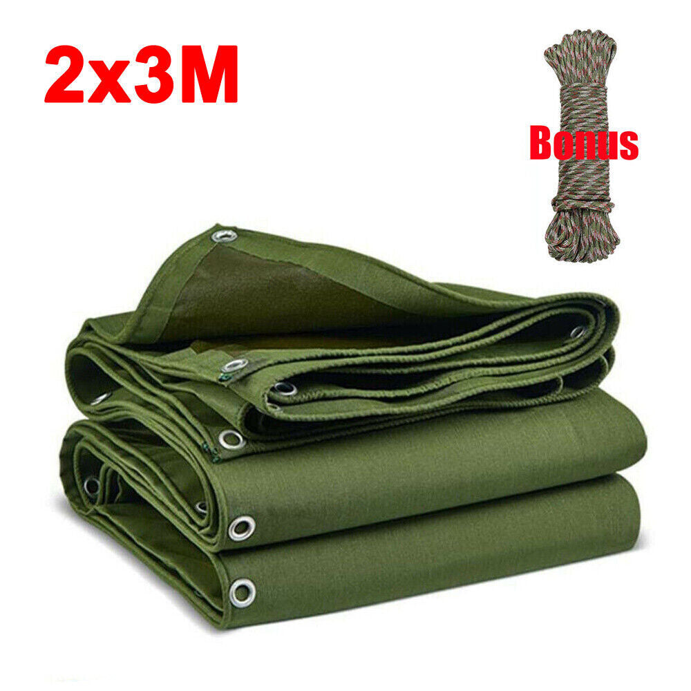 3 Sizes Heavy Duty Canvas Tarp Waterproof Tarpaulin Sun Blocked Dustproof Army