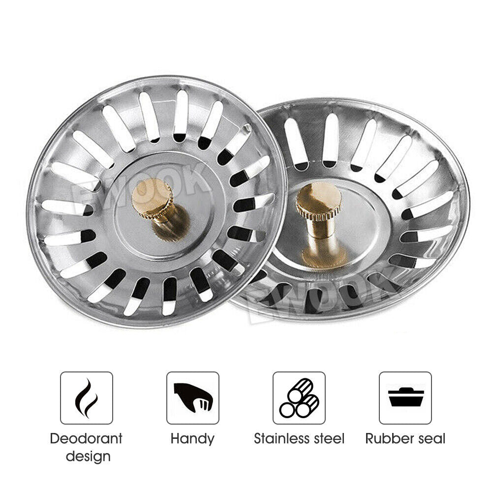2X High Quality Stainless Steel Kitchen Waste Sink Drain Strainer Plug Stopper