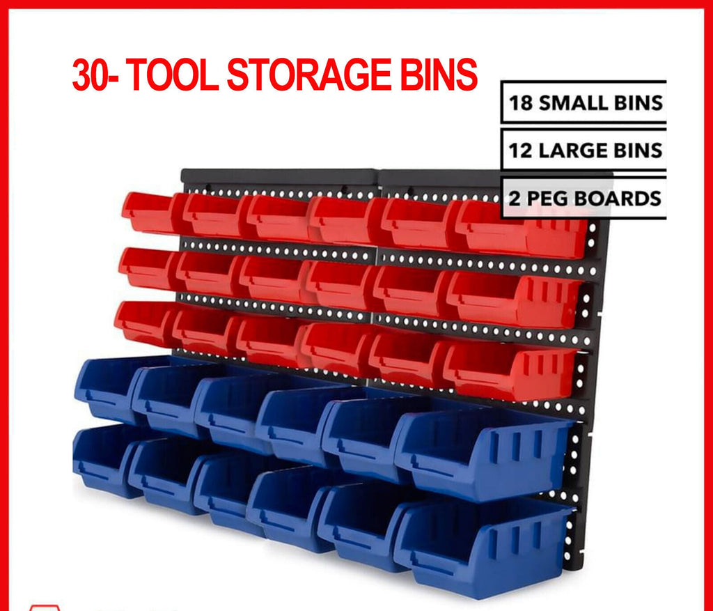 30 Tool Storage Bins Parts Organizer Wall Mounted Garage Workshop Box Shed Rack
