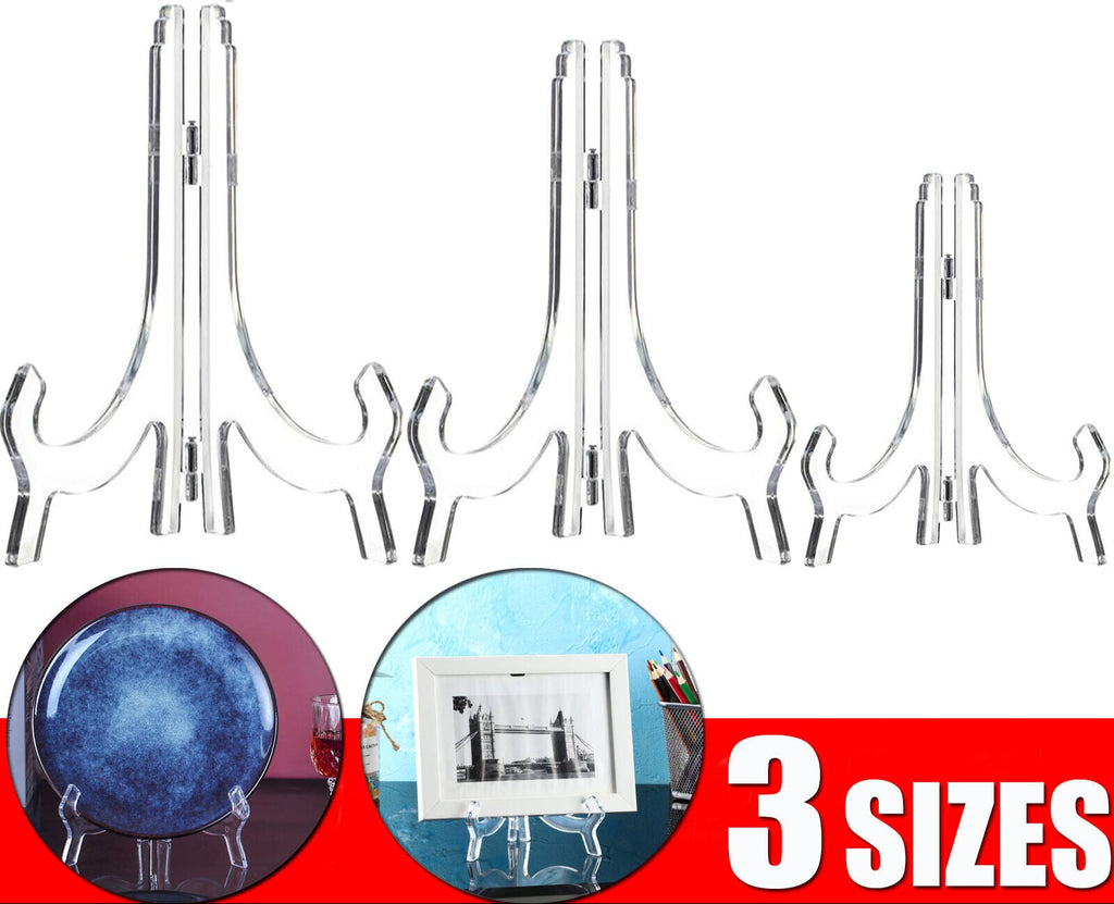 Clear Plate Stand Display Easel Photo Picture Bowl Dish Holder Frame Transparent