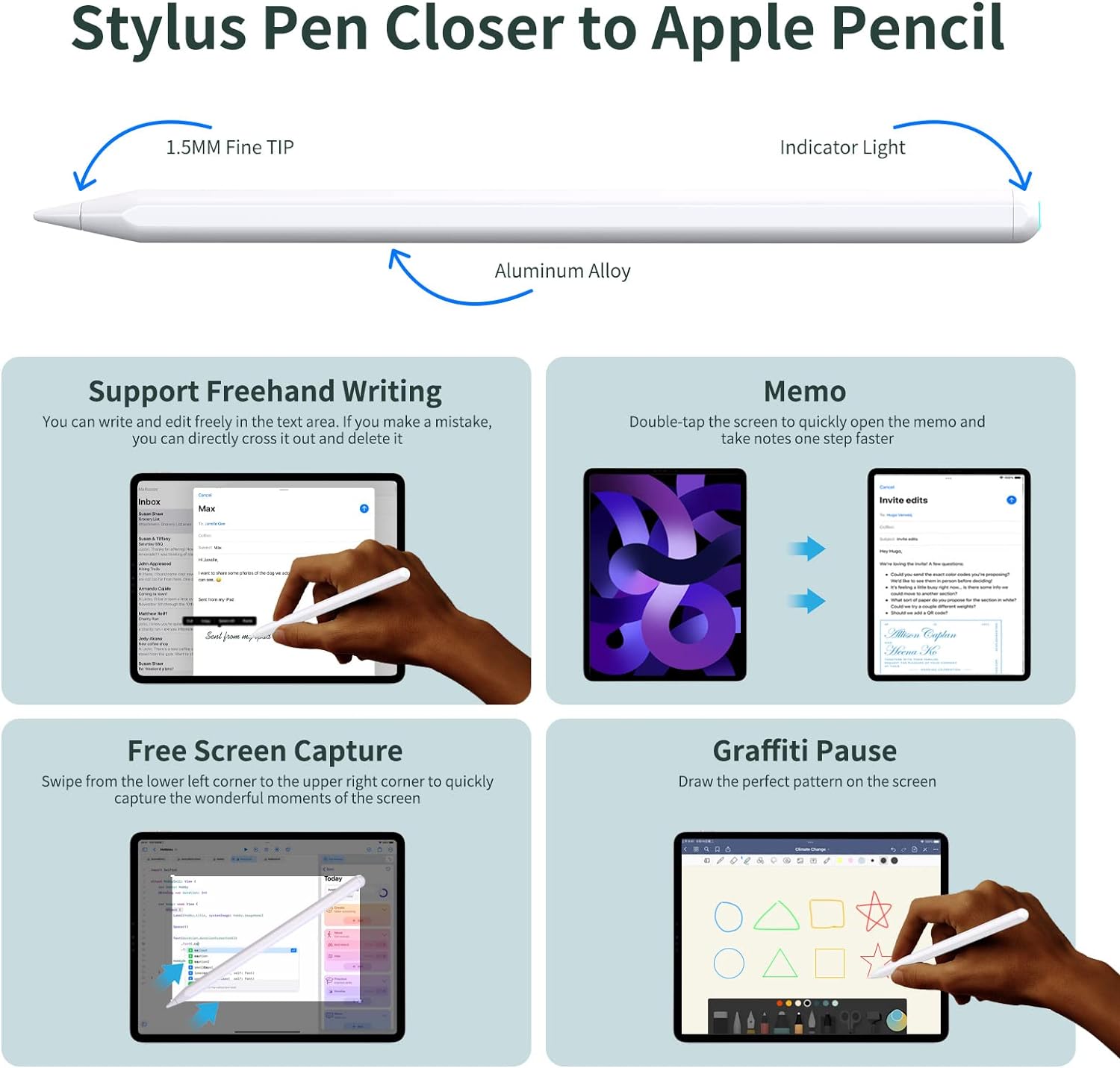 Apple Compatible Pencil Pen with Magnetic Attach and Charging Compatible Bluetooth Stylus Pen for iPad Pen Pro 11 12 9 Air 4 Air 5 2018 2023