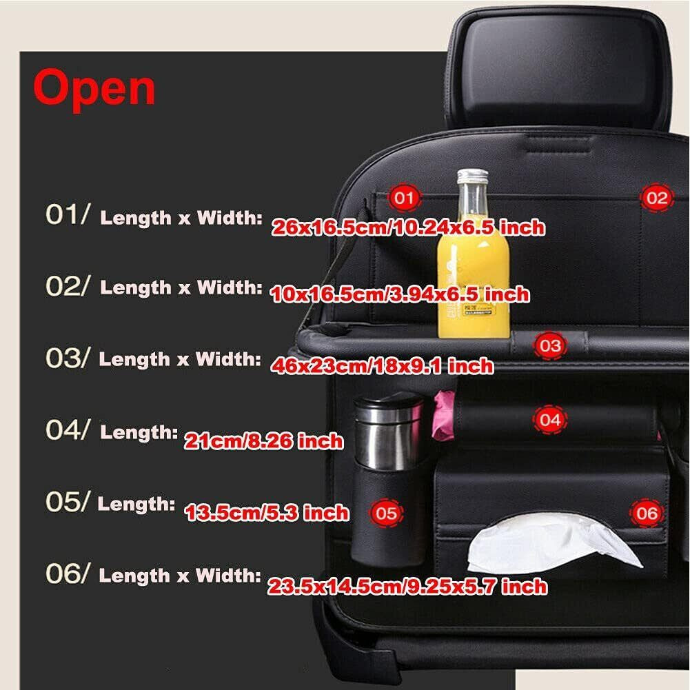 PU Leather Car Seat Back Organiser Storage Bag Foldable Table Tray Cup Holder