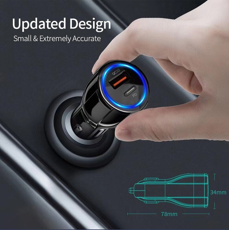 QC3.0 USB Type C Fast Car Charger 2 Ports Power Adapter for Apple Iphone Samsung