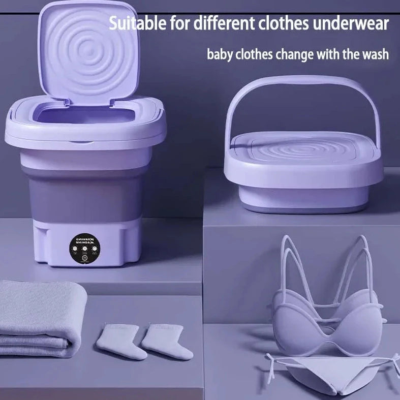 Portable Foldable Mini 8L Washing Machine Small Travel Washer With 3 Modes Timing Cleaning With Soft Spin And Draining For Household Clothes, Socks, Underwear, Baby Clothes, Towels and Small Items