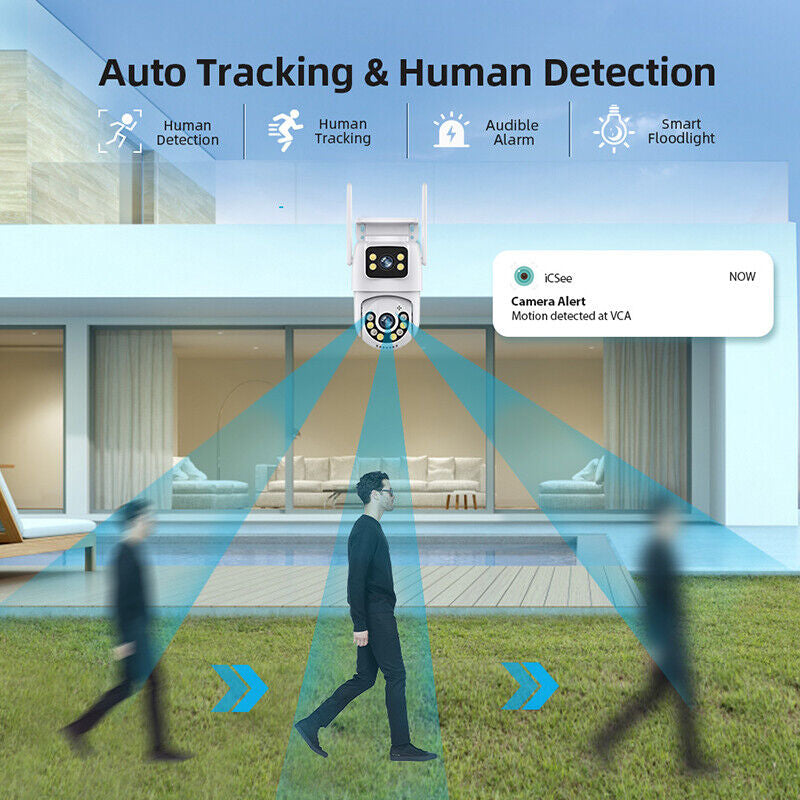 Dual Lens Wifi IP Camera Wireless Outdoor CCTV PTZ Home Security IR Cam