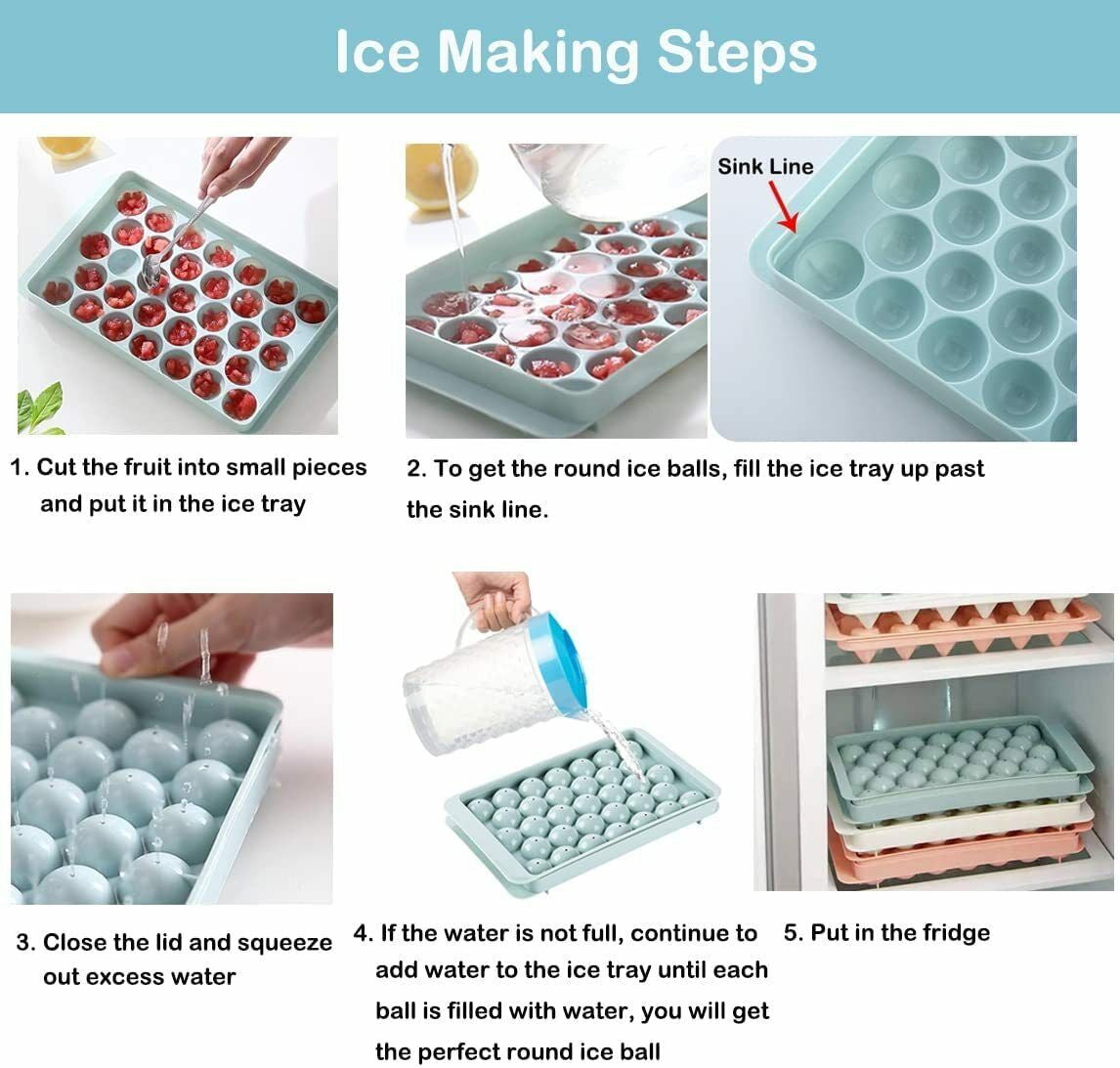 33 Grids Ball Maker Plastic Mold Sphere Whiskey round Mould Large Ice Cube Tray