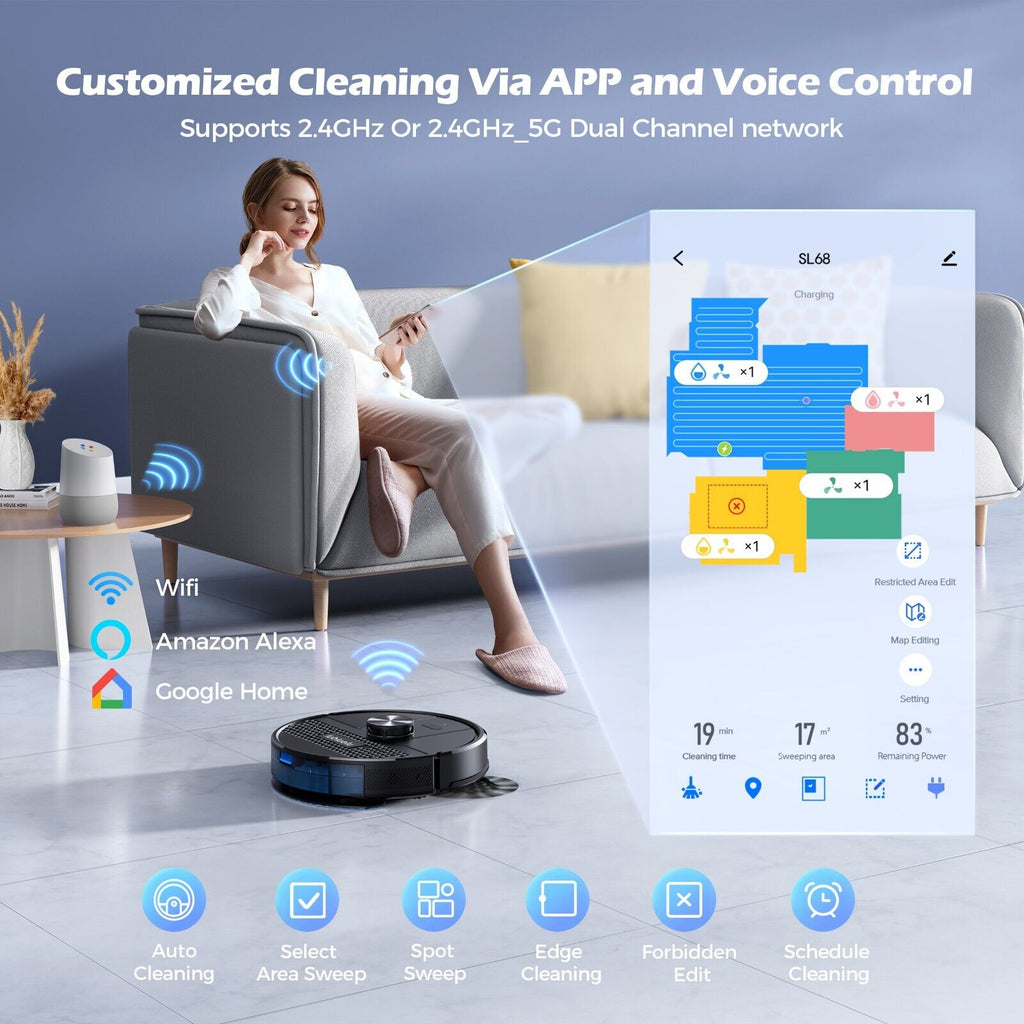 Lubluelu 4500Pa Robotic Vacuum & Mop Cleaner Combo 3-In-1 Lidar Navigation Robot With 2.4G &2.4Ghz-5G Dual Channel