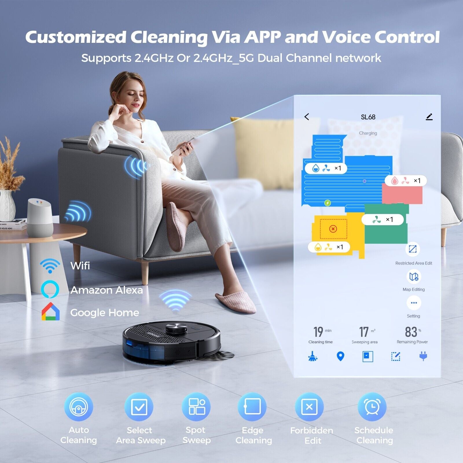 Lubluelu 4500Pa Robotic Vacuum & Mop Cleaner Combo 3-In-1 Lidar Navigation Robot With 2.4G &2.4Ghz-5G Dual Channel