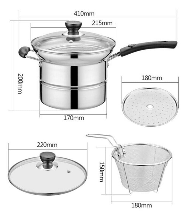 4PCS/SET STAINLESS STEEL CHIP PAN CHIPPAN FRYER POT with LID & BASKET