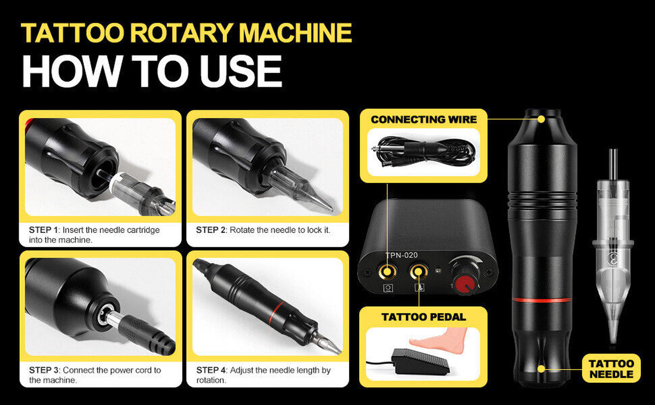 Tattoo Kit Gun Rotary Tattoo Machine Pen Tattoo Power Supply Set 14 Inks