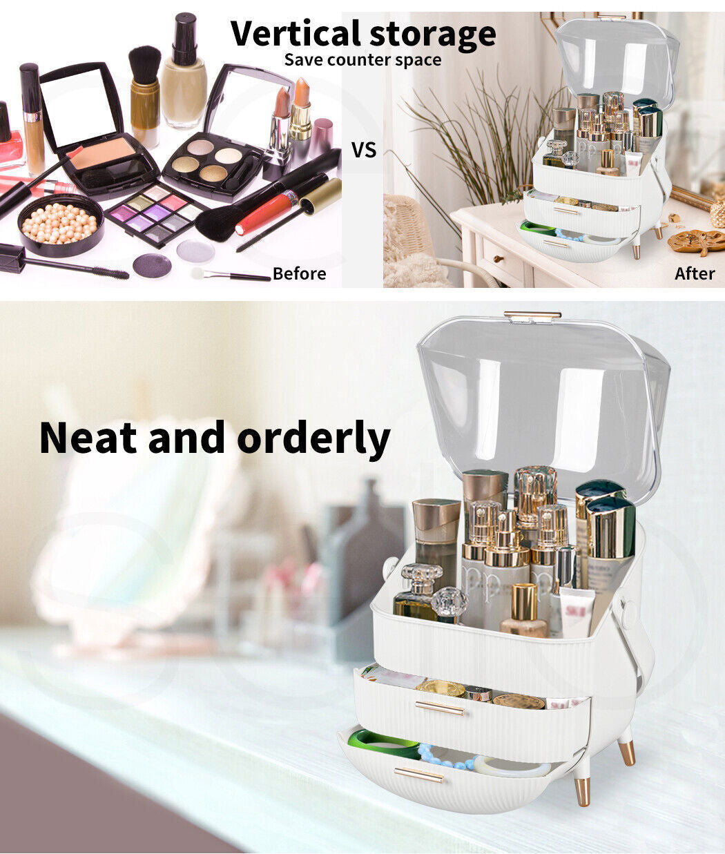 Makeup Case Organiser Cosmetic Carry Storage Box Portable Jewelry Drawer Holder