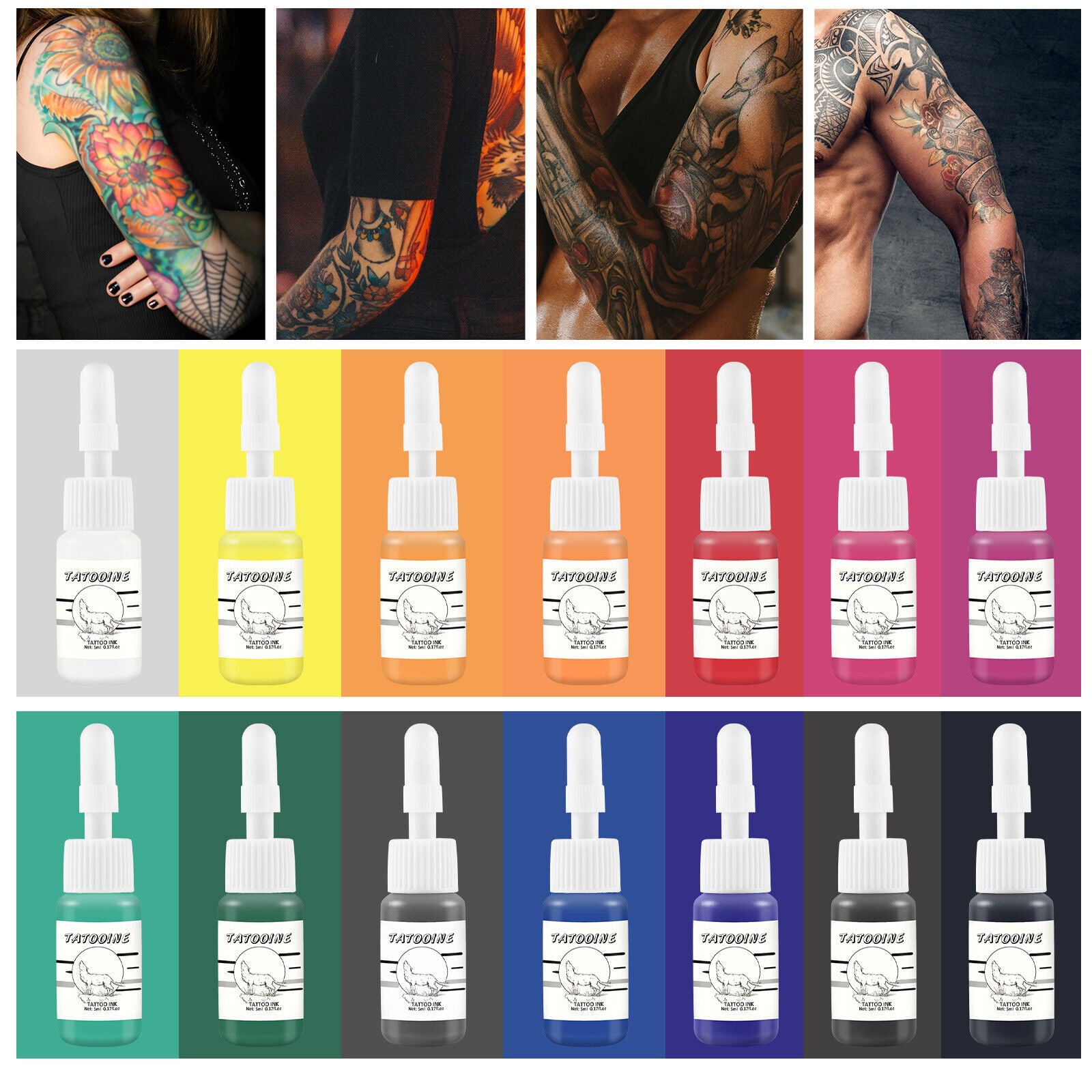 Tattoo Kit Gun Rotary Tattoo Machine Pen Tattoo Power Supply Set 14 Inks