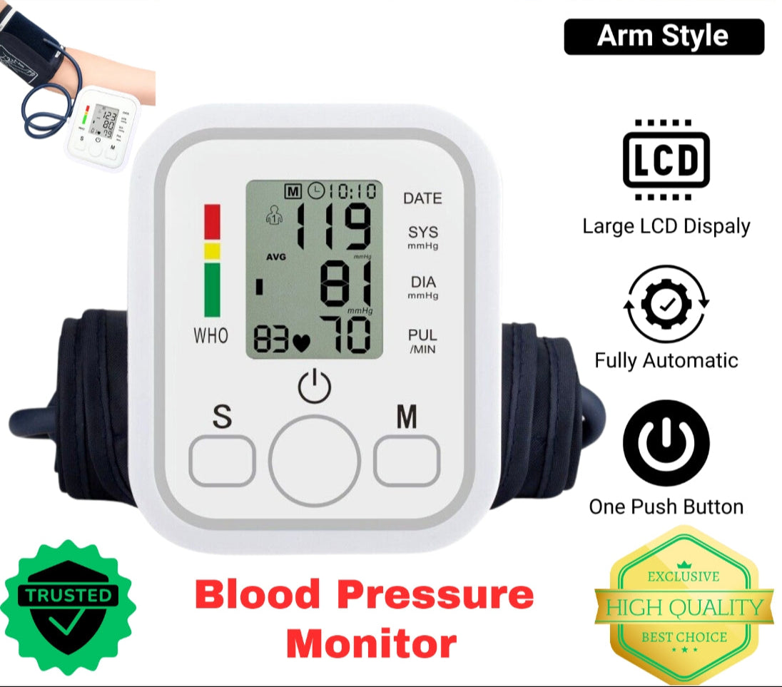 Portable Heart Rate Meter LCD Upper Arm Digital Blood Pressure Monitor 