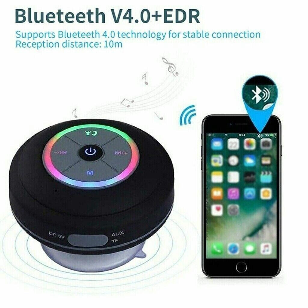 Bluetooth LED Waterproof Speaker Wireless Shower Music Stereo Handsfree Portable