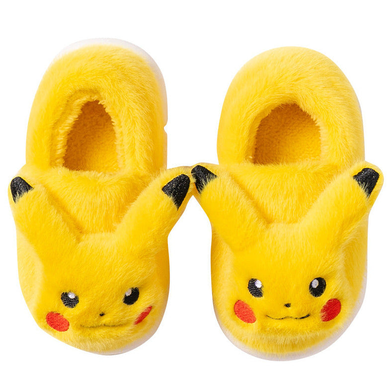 Cute Pokemon Pikachu Winter Plush Anti-Slip Slippers Shoes Creative Character Cartoon Cotton Fur Slides Indoor Warm Adults Slipper