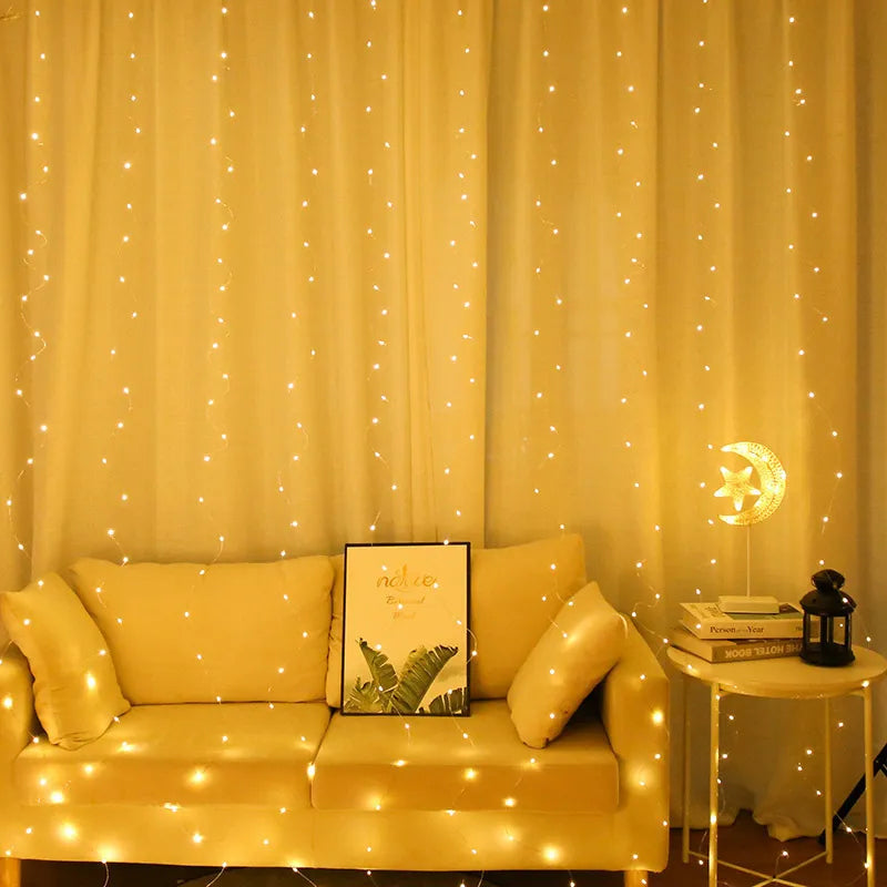 Christmas Decoration Curtain Led String Lights Curtain LED String Lights Garland Festival Christmas Decoration USB Remote Control Holiday Wedding Fairy Lights For Bedroom Home