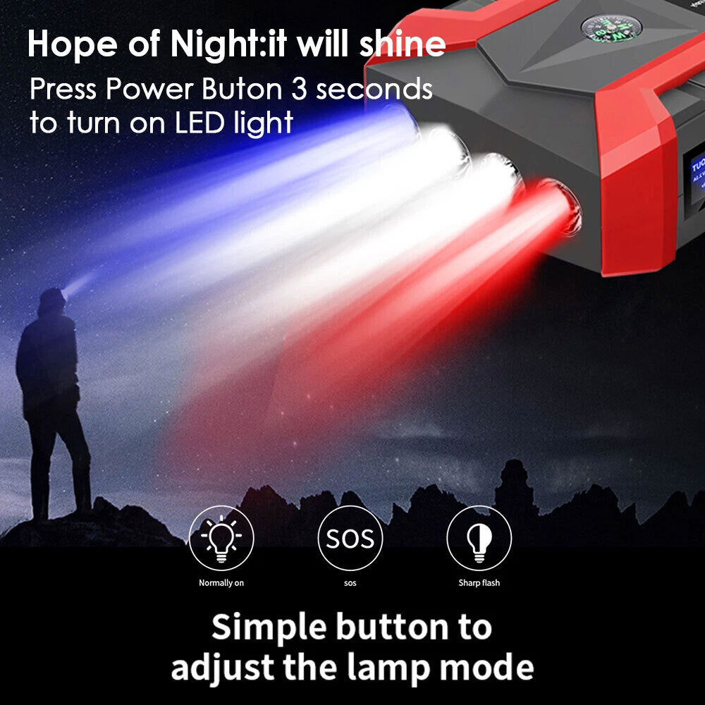 99900Mah 12V Car Jump Starter Pack Booster Charger Battery Power Bank Portable