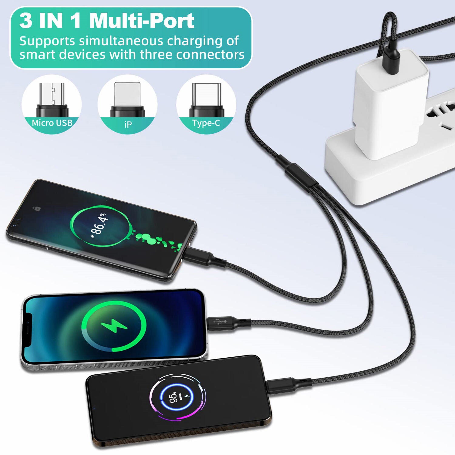 3 in 1 Multi USB Charger Charging Cable for Iphone USB TYPE C Android Micro