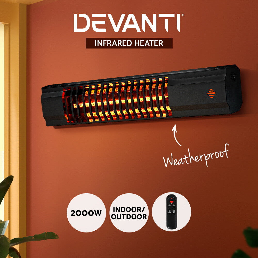 Devanti Electric Strip Heater Infrared Radiant Heaters Reamote Control 2000W