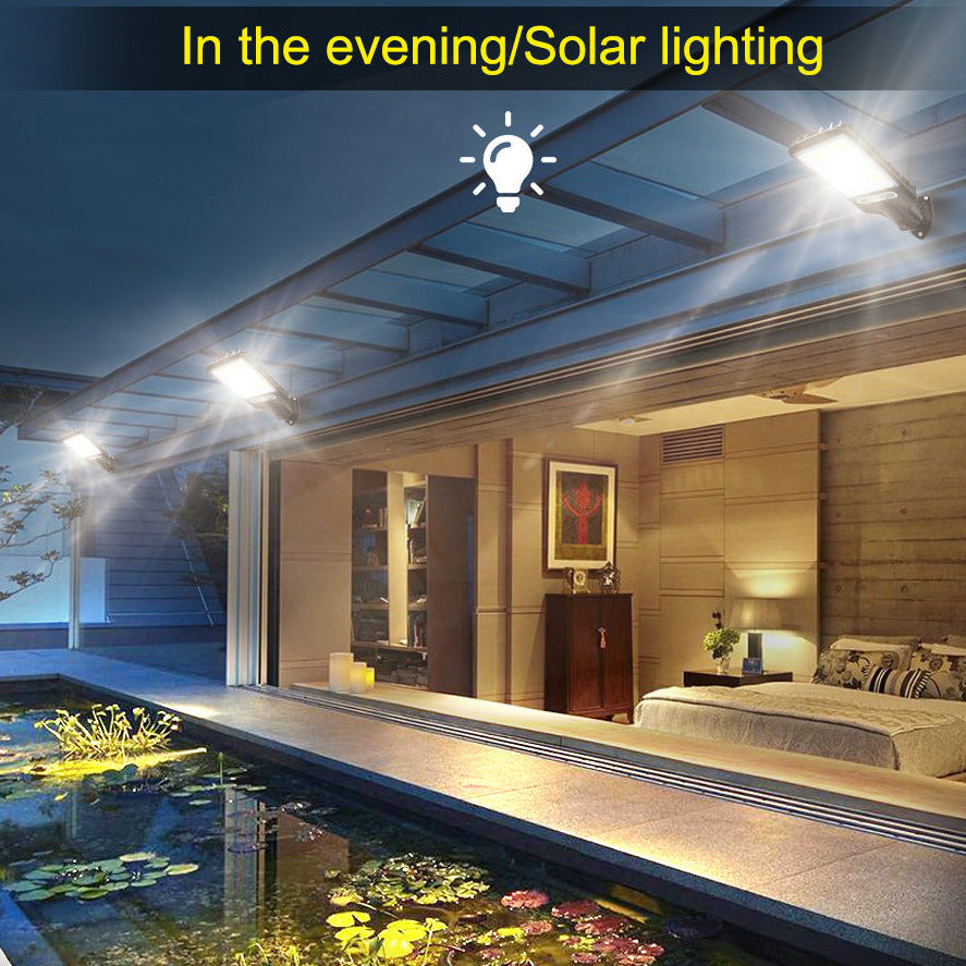 Outdoor 300W Wall LED Lights Waterproof Solar LED Lamp Security Lighting With Motion Sensor For Courtyard, Garden, Patio, Yard, Street, Basketball Court